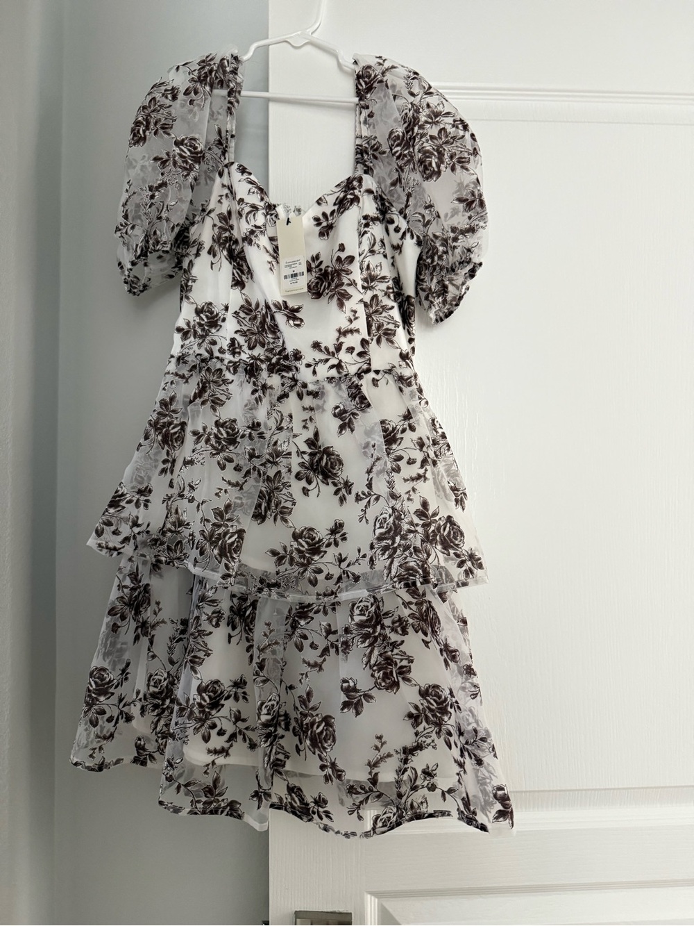 NWT Francesca's Collections White Mini Dress with Brown Floral Print